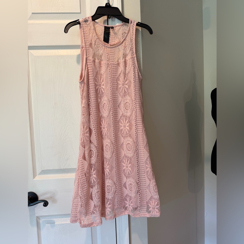 Trixxi Blush Pink Crochet A-Line Mini Dress